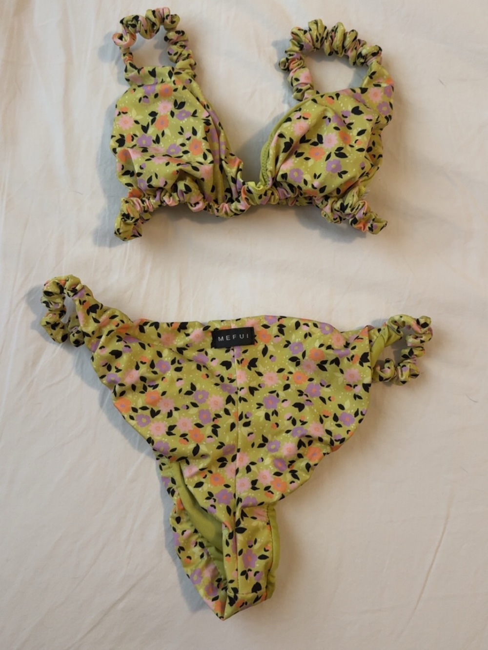 Mefui Lime Green Floral Ruffle Bikini Set